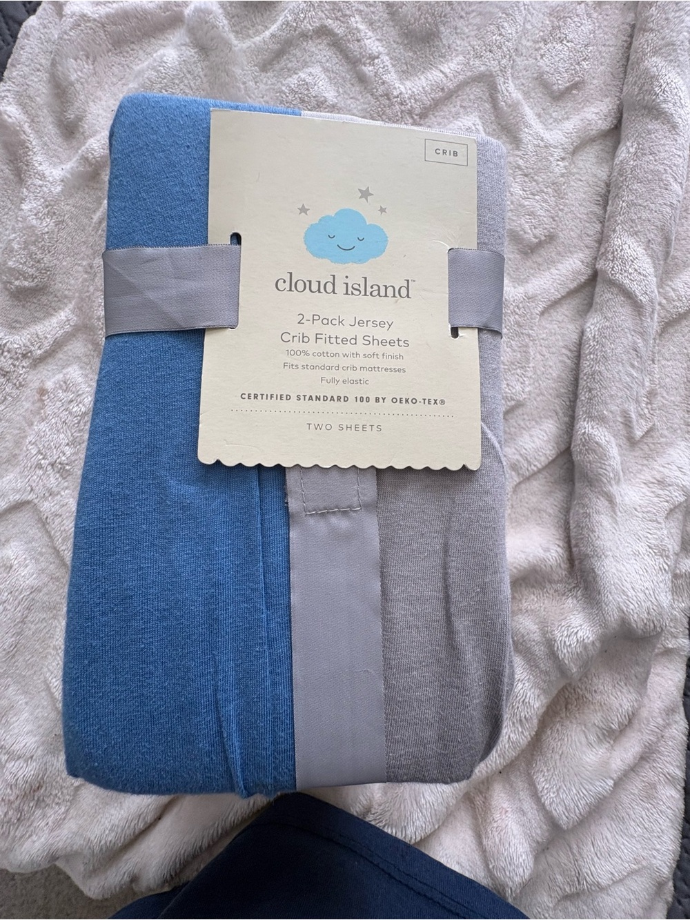 cloud island Blue and Gray 2-Pack Jersey Crib Fitted Sheets